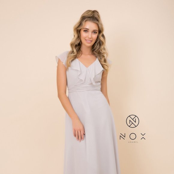 NOX Dresses & Skirts - NEW A-LINE GOWN WITH V-NECKLINE EMBROIDERED WITH RUFFLED COLLAR TRAIN NX 7123